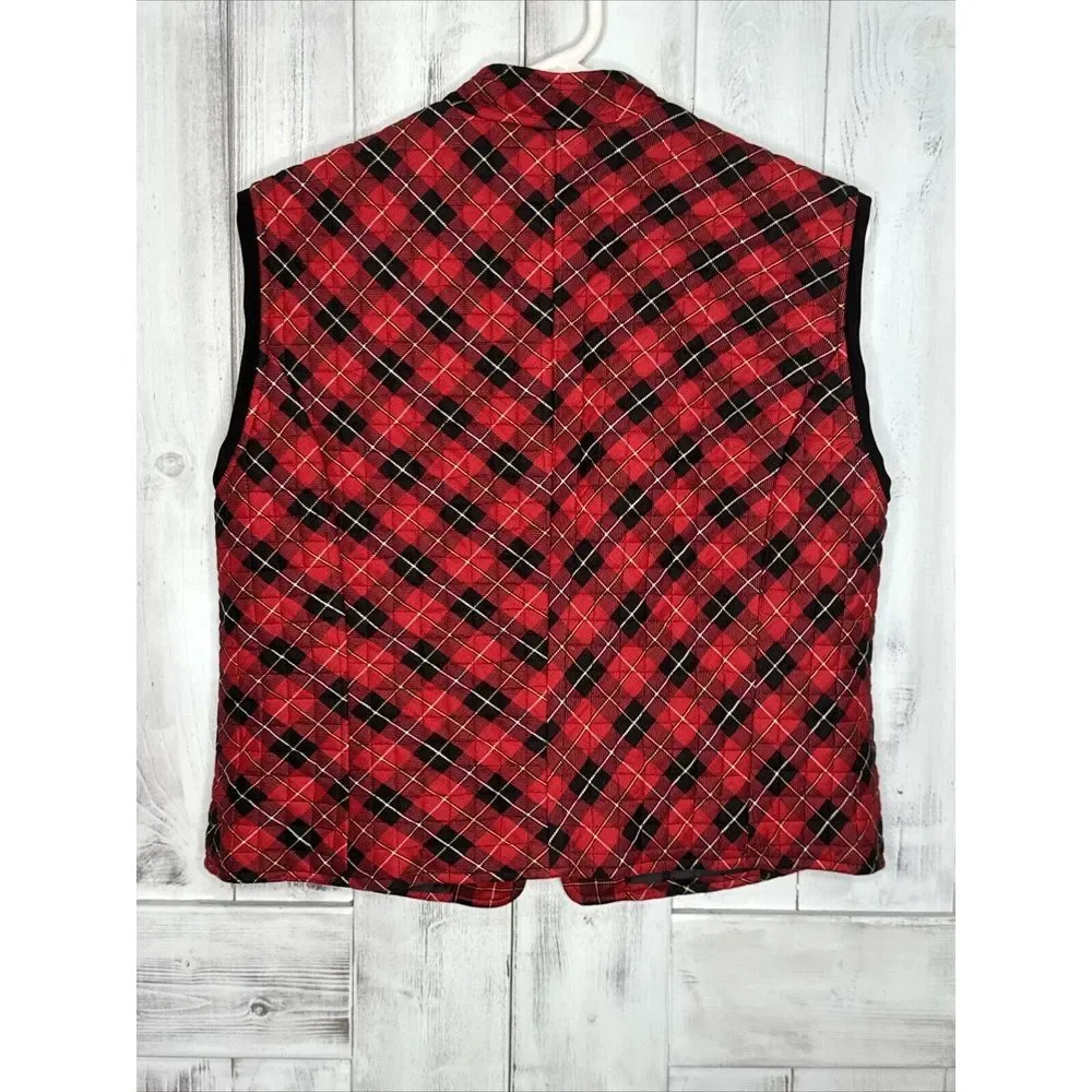 Vintage HOWARD WOLF DALLAS Red‎ Black Plaid Quilted Vest & Midi Skirt Set 12